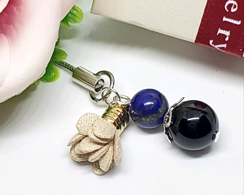 天然石＊オニキス&ラピスラズリ＊ストラップ＊チャーム＊キーホルダー