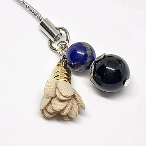 天然石＊オニキス&ラピスラズリ＊ストラップ＊チャーム＊キーホルダー