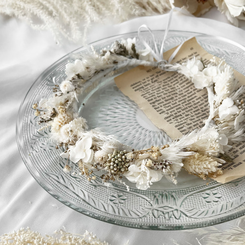 記念日を彩るドライフラワーの花かんむりwhite×gray kids ver.