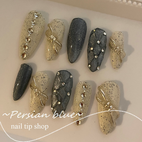 キルティングリボンデザインマグネットネイルチップ ネイルチップ