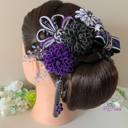 成人式卒業式結婚式・水引髪飾り・10点セット・黒紫 3枚目の画像