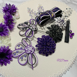 成人式卒業式結婚式・水引髪飾り・10点セット・黒紫 4枚目の画像