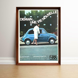 フィアット 500 1960年代 フランス ヴィンテージ 広告 額付 ポスター