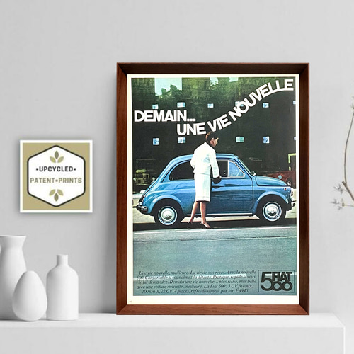 フィアット 500 1960年代 フランス ヴィンテージ 広告 額付 ポスター