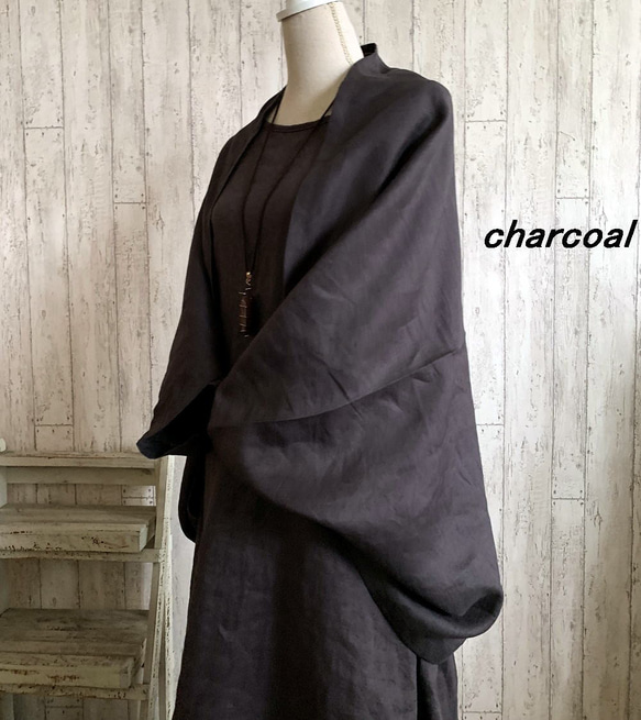 【 豊富な５色展開！３WAY】リネンの羽織りボレロ　ストール❣️フォーマル　和装　生成り・黒・チャコール・紺　 4枚目の画像