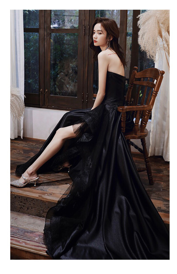 チューブトップ ブラックウエディングドレス バスト ウエスト ヒップ