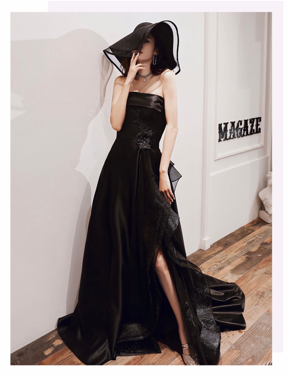 チューブトップ ブラックウエディングドレス バスト ウエスト ヒップ