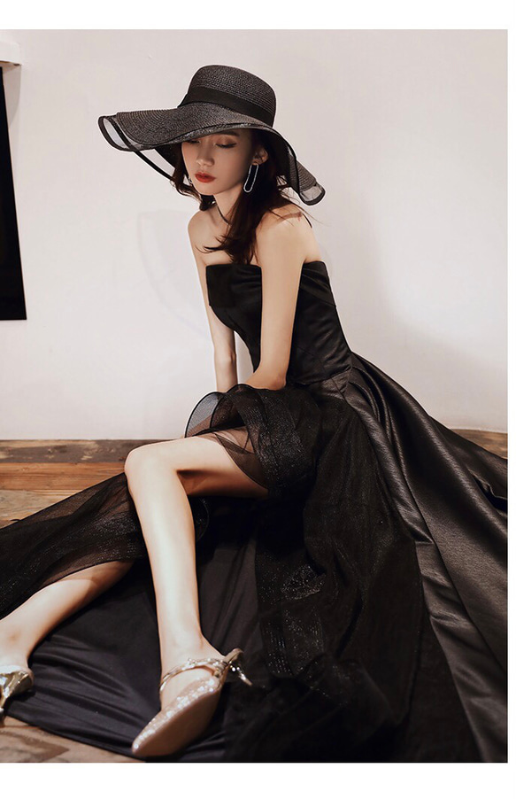 チューブトップ ブラックウエディングドレス バスト ウエスト ヒップ