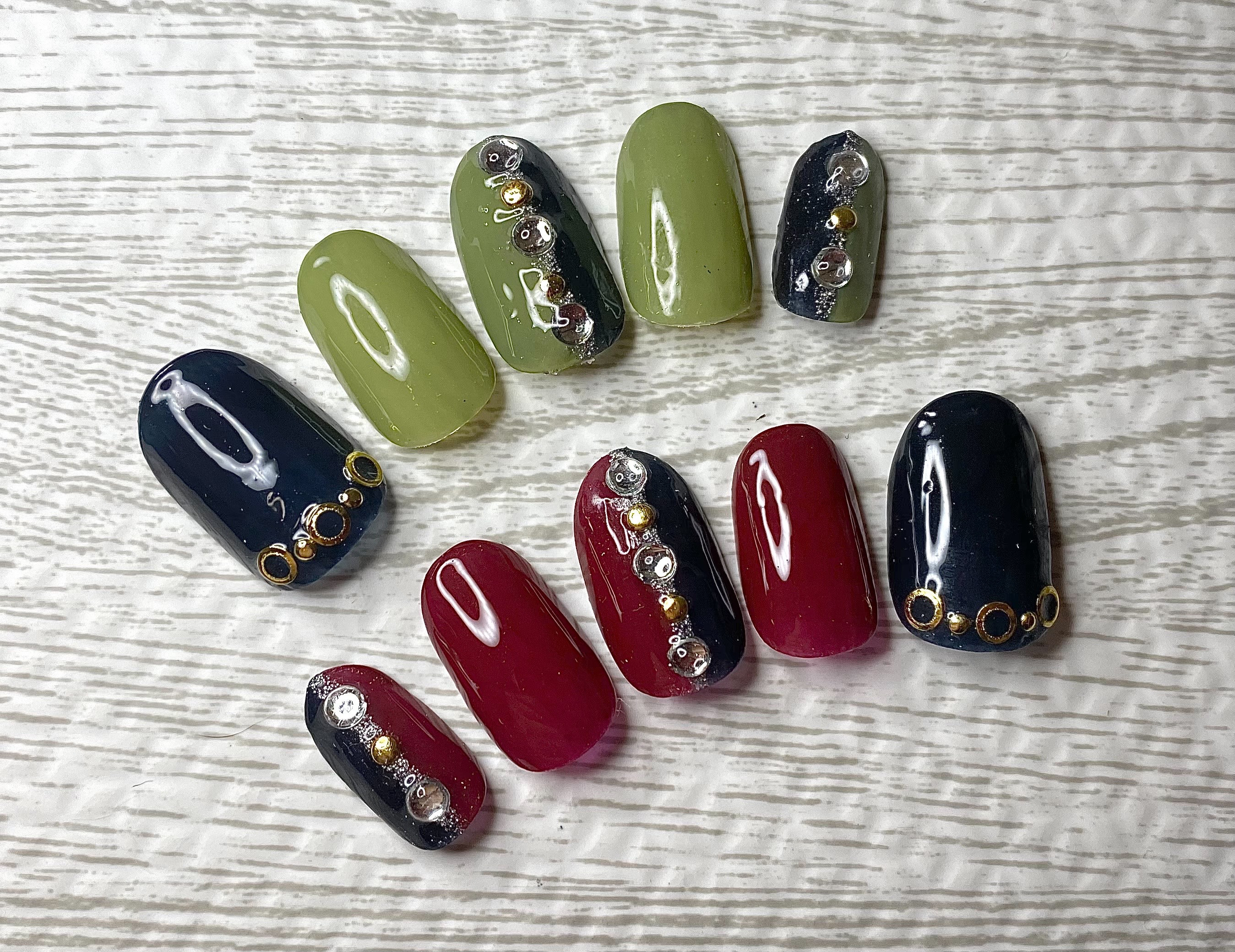 【オーダー】ネイルチップ チェリー ハート ボルドー 秋 ショートオーバル レオパード ボルドー ネイルチップ ネイル