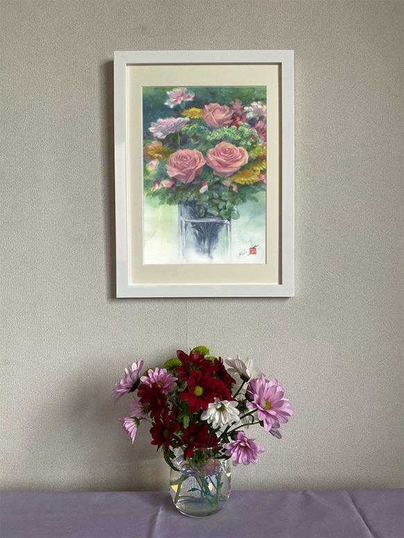 花の絵ポスター3点セット「花とガラス瓶Ⅰ、Ⅱ、Ⅲ」A4サイズ。 4枚目の画像