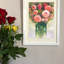 花の絵ポスター3点セット「花とガラス瓶Ⅰ、Ⅱ、Ⅲ」A4サイズ。 2枚目の画像