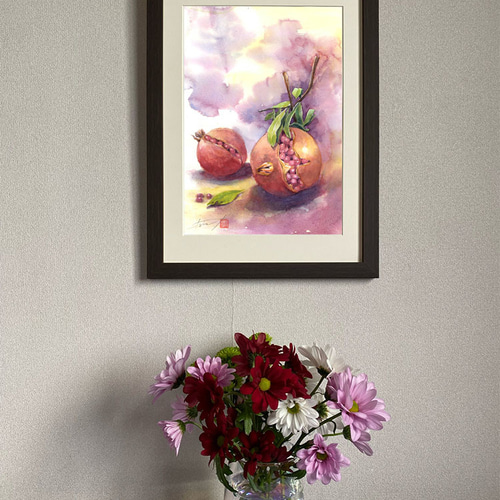 水彩画A4ポスター3点セット「夏野菜、栗、柘榴」 絵画 アトリエ