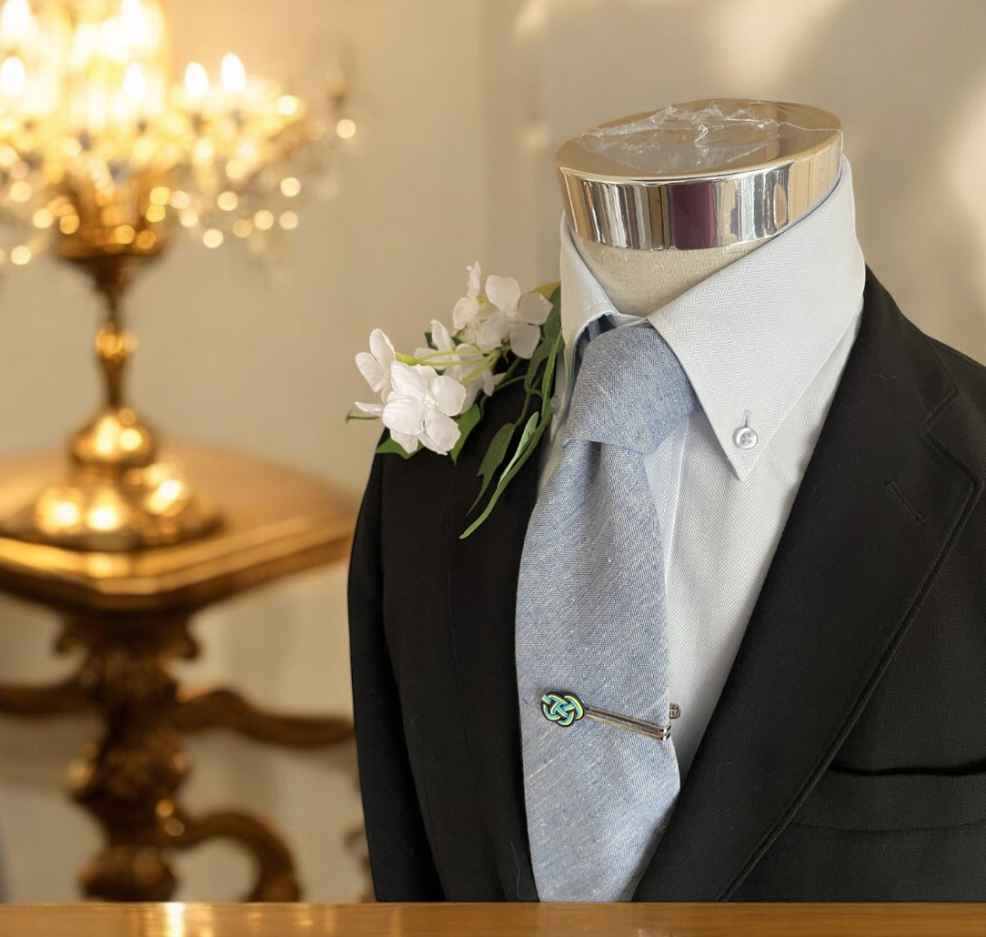 浜松遠州織千織ネクタイ　ネップ＆スラブ 空 ×遠州縞 朧