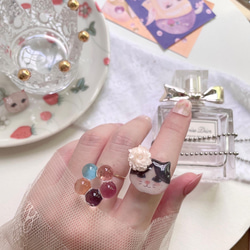 日本 星の雫 水晶樹脂工藝 小貓甜甜圈 戒指 永生花飾品  ꔛꕤ elf ꕤ ꔛ 原創插畫設計 全手工製作 第9張的照片