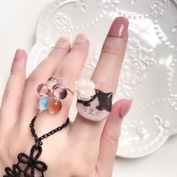 日本 星の雫 水晶樹脂工藝 小貓甜甜圈 戒指 永生花飾品  ꔛꕤ elf ꕤ ꔛ 原創插畫設計 全手工製作 第8張的照片