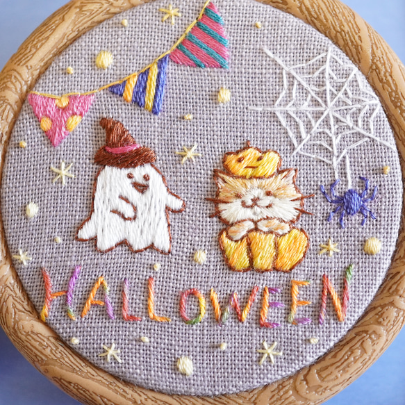 [刺繍キット]ハロウィンネコ①Halloween party カボチャネコ手刺繍飾り 8枚目の画像