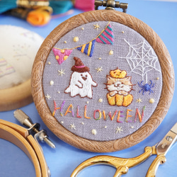 [刺繍キット]ハロウィンネコ①Halloween party カボチャネコ手刺繍飾り 7枚目の画像