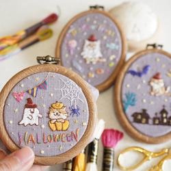 [刺繍キット]ハロウィンネコ①Halloween party カボチャネコ手刺繍飾り 14枚目の画像