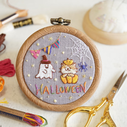 [刺繍キット]ハロウィンネコ①Halloween party カボチャネコ手刺繍飾り 16枚目の画像