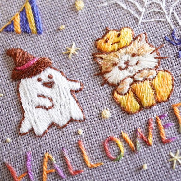 [刺繍キット]ハロウィンネコ①Halloween party カボチャネコ手刺繍飾り 9枚目の画像