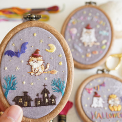 [刺繍キット]ハロウィンネコ②Halloween night 魔法使いネコ 手刺繍飾り 14枚目の画像