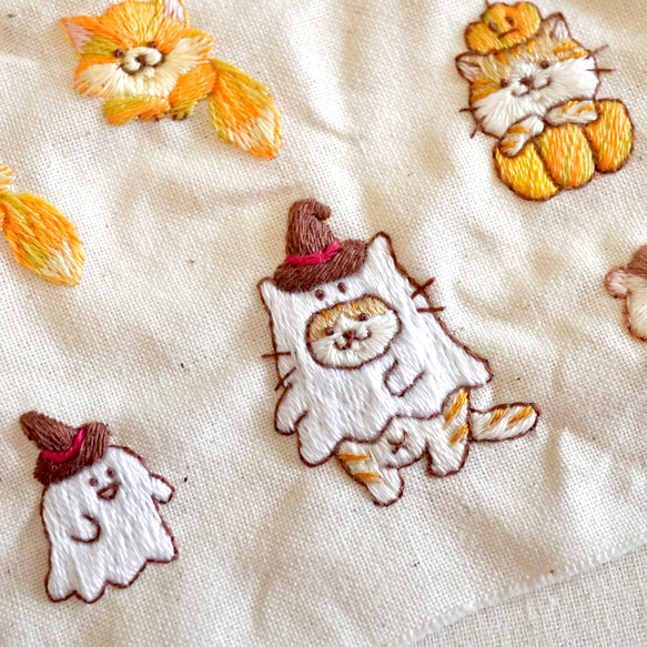 [刺繍キット]ハロウィンネコ③Trick or Treat おばけネコ 手刺繍飾り 13枚目の画像