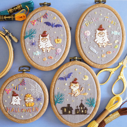 刺繍キット]ハロウィンネコ③Trick or Treat おばけネコ 手刺繍