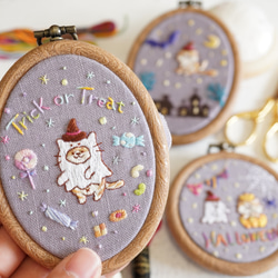 [刺繍キット]ハロウィンネコ③Trick or Treat おばけネコ 手刺繍飾り 16枚目の画像