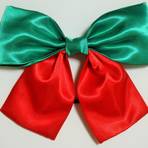 リボン ヘアゴム 赤 緑 クリスマス サテン 大きめ 発表会 ヘアアクセ