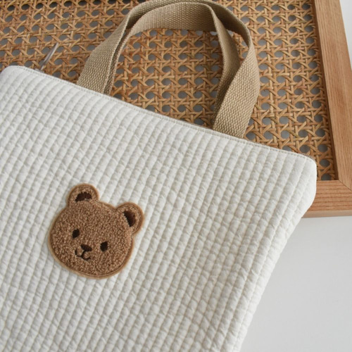 イブル ハンドルバッグ オムツポーチ クマ ワッペン 韓国製 ヌビバッグ  