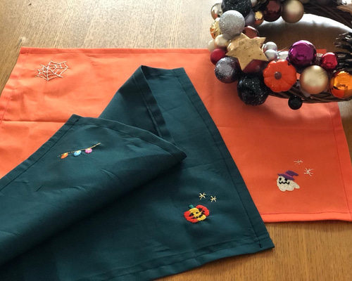 Hさまオーダー☆刺繍ランチクロス2枚セット、ハロウィン