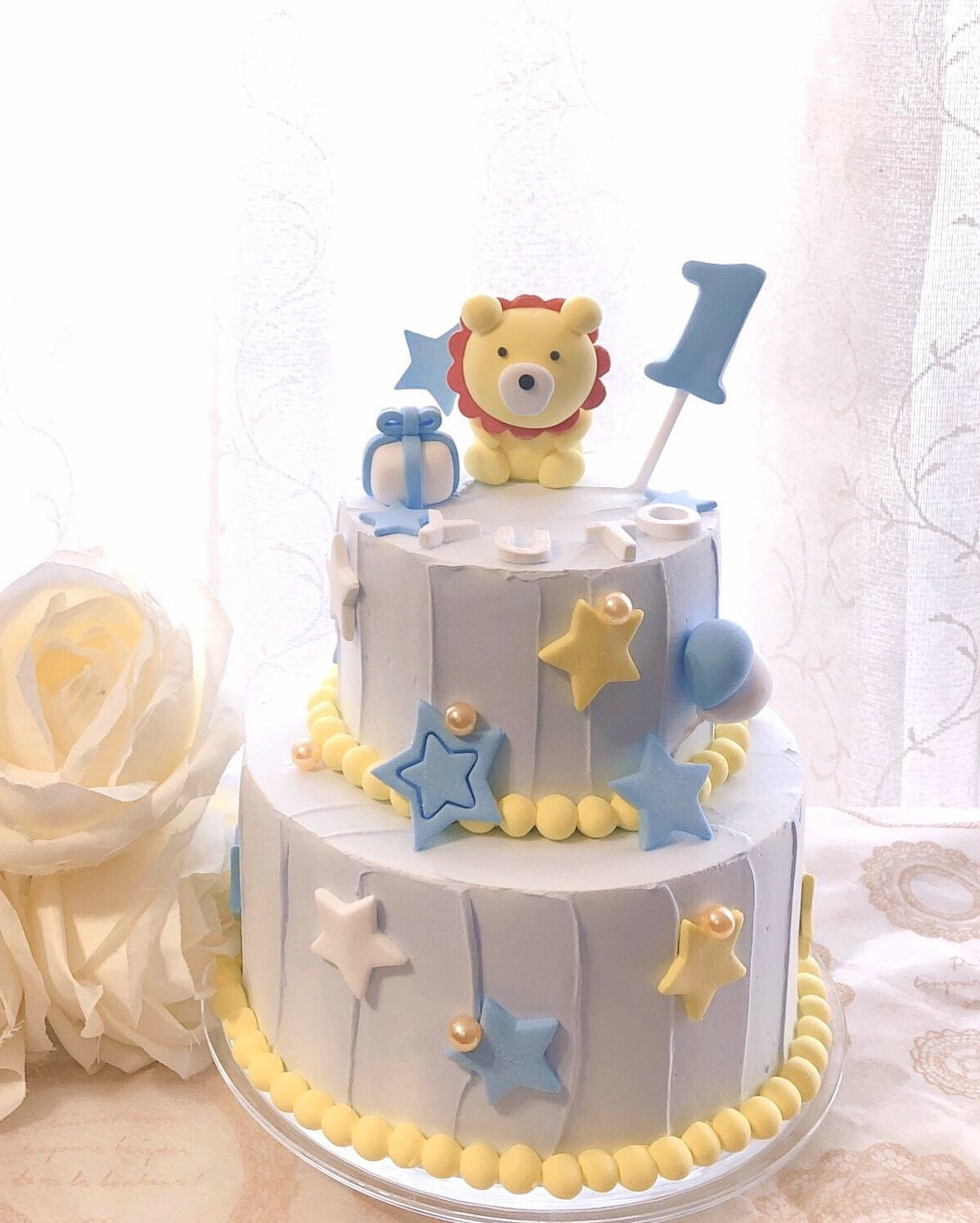 ライオンと星のクレイケーキ　ブルークリームタイプ