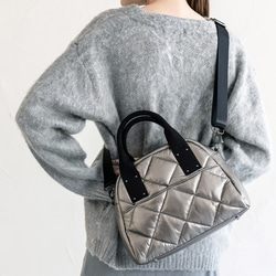 ALDO グリッター 2WAY ハンドバッグ シルバー/シャンパーン 2色 ☆ハンドメイド☆日本製☆ソフト・本革☆コロンとした2WAY