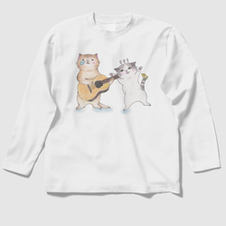 ギター猫の長袖Ｔシャツ(白) 1枚目の画像