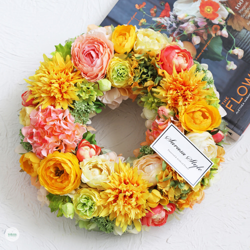 【オトナリース】カラーのグリーンリース オトナリース】カラーのグリーンリース アートフラワー Flower tease