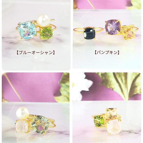 silver925×18KGP】大粒天然石のキャンディリング 指輪・リング