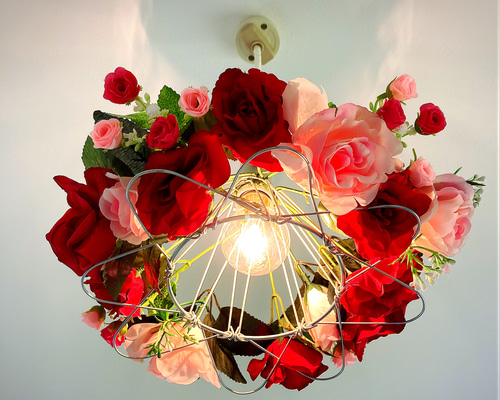 ローズプリント　花柄　ペンダントライト　ランプ　天井照明　シーリングライト　薔薇 ローズプリント 花柄 ペンダントライト ランプ 天井照明