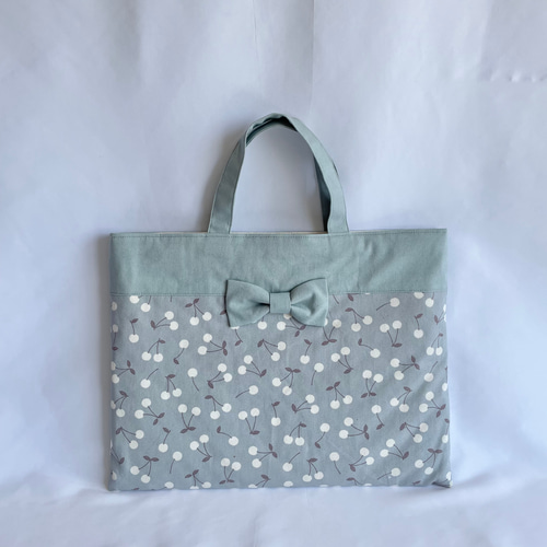 サイズオーダー可】入園入学3点セット くすみブルー さくらんぼ リボン