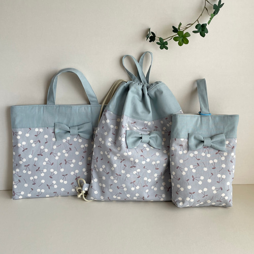 入園 入学3点セット 赤チェック さくらんぼ 入園・入学 さくらんぼ柄赤