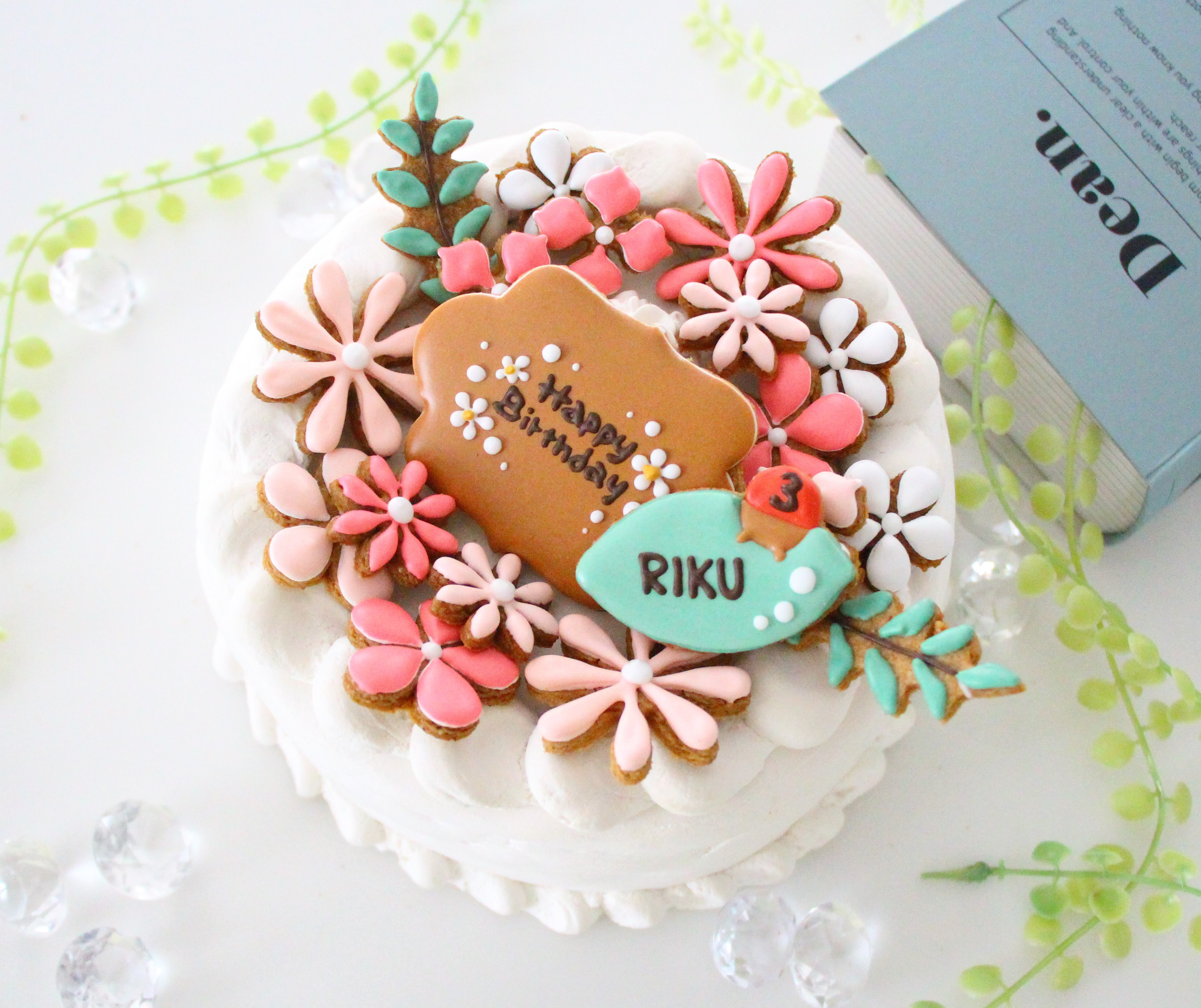 アイシングクッキー】 花 濃い目ピンク 誕生日 ケーキ 飾り
