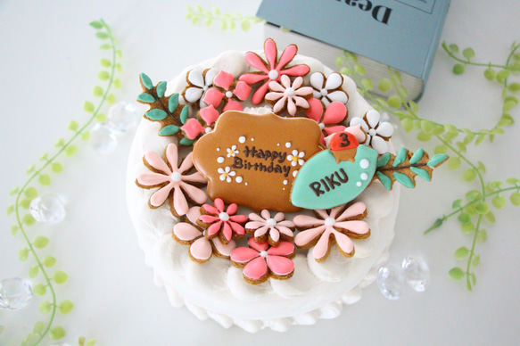 【アイシングクッキー】　花　濃い目ピンク　誕生日　ケーキ　飾り 9枚目の画像