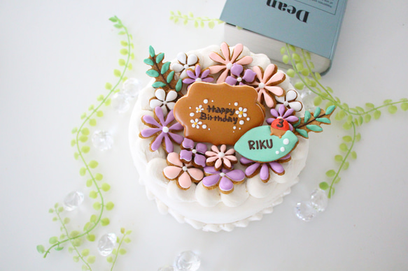 【アイシングクッキー】　花　ピンク　パープル　誕生日　ケーキ　飾り 7枚目の画像
