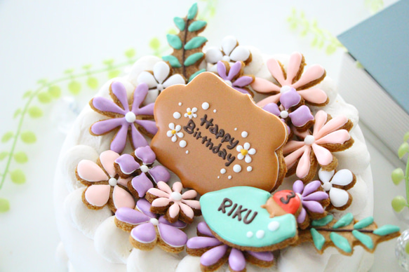 【アイシングクッキー】　花　ピンク　パープル　誕生日　ケーキ　飾り 5枚目の画像