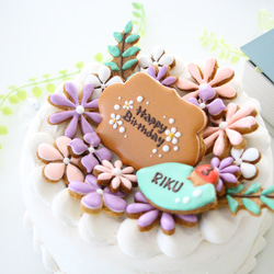 【アイシングクッキー】　花　ピンク　パープル　誕生日　ケーキ　飾り 1枚目の画像