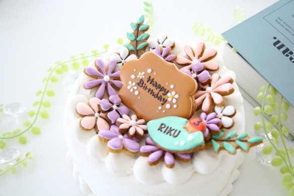 【アイシングクッキー】　花　ピンク　パープル　誕生日　ケーキ　飾り 1枚目の画像