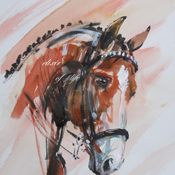 赤い馬場馬術の馬２０２２(水彩画用紙、20cm×２９ｃｍ、Ａ４サイズ、墨、水彩、アクリル） 1枚目の画像