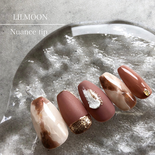 ニュアンスネイルチップ/秋ネイル/マットネイル/天然石ネイル/ブラウン