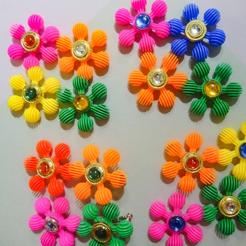 カラフル フラワーブロック ピアス イヤリング 大ぶり レトロポップ