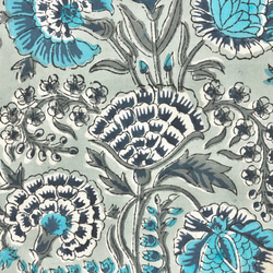 [50cm單位]灰色海洋藍花印度手工塊印花織物紡織品 第2張的照片