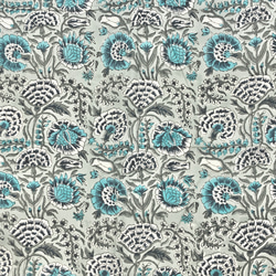 [50cm單位]灰色海洋藍花印度手工塊印花織物紡織品 第4張的照片